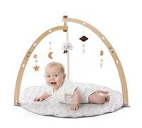Promise Babe Play Gym with Play Mat for Newborn,Wooden Baby Gym Play Arch Gym with Play Mat for Babies,Baby Play Gym Activity Gym Star Moon Clouds Baby Crib Rattle Pendants Toys Arch Toddler