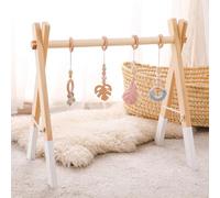 Promise Babe Wooden Baby Play Gym Play Arch Baby 4 Detachable Sensory Baby Toys Pink Pendant Design Newborn Baby Essentials Wooden Activity Baby Gym
