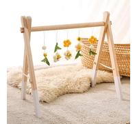 Promise Babe Wooden Baby Play Gym Play Arch Baby 5 Detachable Sensory Baby Toys Bee Pendant Design Newborn Baby Essentials Wooden Activity Baby Gym