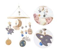 Promise Babe Wooden Star Moon Baby Planet Universe Cot Mobiles - Felt, Crochet, Newborn Boy & Girl Bed Mobiles with Wind Chimes