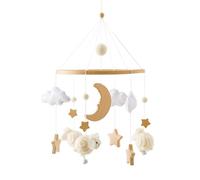 Promise Babe Wooden Star Moon Sheep Cot Mobile with Felt Clouds, Beige, Newborn Baby Boy or Girl Bed Deco