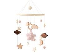 Promise Baby Wind Chimes with Clouds Moon Stars Mobile Handmade Wooden Crocheted Baby Newborn Boy Girl Bed Bell Pendant for Hanging