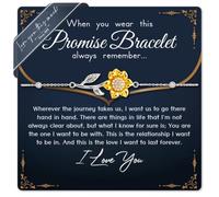 Promise Bracelet for Girlfriend, Sunflower Gift for Her from Boyfriend, 6-8" Adjustable, 18k Gold Finish over Stainless, Cubic Zirconia