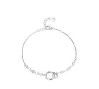 Promise Bracelet, Silver Bracelet Women Heart and Circle with Diamond 18K White Gold 17+5cm