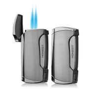 PROMISE Cigar Lighter Windproof Torch Lighter Double Jet Flame Butane Refillable Gas Lighter with Cigar Punch Father Gift (Wood)