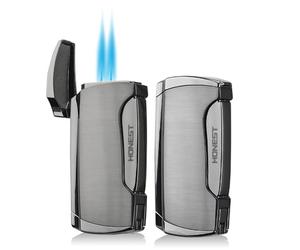 PROMISE Cigar Lighter Windproof Torch Lighter Double Jet Flame Butane Refillable Gas Lighter with Cigar Punch Father Gift (Wood)