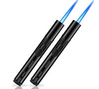 PROMISE Gas Lighter Jet Torch Butane Lighter with Visible Window, Windproof lighter Adjustable Jet Flame for BBQ, Stove Candle Kitchen Cooker Hobs Men Gifts (Sold without Gas) (Black&Black)