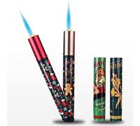 PROMISE Jet Lighter Windproof Lighter Jet Flame Refillable Gas Lighter Long for Candle Camping BBQ Jewellery DIY Red + Brown (Christmas)