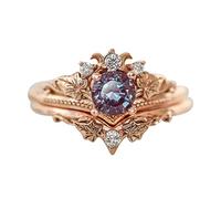 Promise Ring 2PC Set Women Shining Amethyst Zirconia Ring Promise Rings Engagement Wedding Band Sets (Gold, 6)