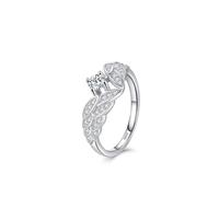 Promise Ring 925, Bridal Rings for Women Silver Angel Wings with Round Shape White Cubic Zirconia Size R 1/2