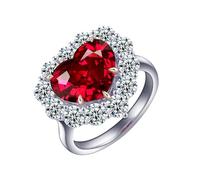 Promise Ring 925, Silver Wedding Band Heart with 7.55Ct Created Ruby Size M 1/2