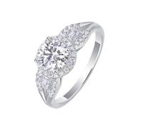 Promise Ring Band, Bridal Rings for Women Elegant Ring with 1ct Round Moissanite Silver Platinum Size K 1/2