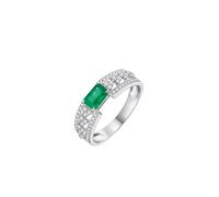 Promise Ring, Boho Engagement Ring with 0.45Ct Rectangle Emerald and 0.28Ct Diamond 9K White Gold Size J 1/2