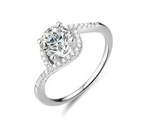 Promise Ring Dainty, Vintage Engagement Rings 4 Prong 1ct Round Moissanite Silver Platinum Size Q 1/2