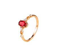 Promise Ring Dainty, Women Rings Fashion Elegant Hollow Design Oval 4 Prong Lab Ruby 0.7Ct with Round Moissanite 18K Rose Gold Size V 1/2