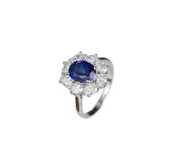 Promise Ring Dainty, Womens Rings Vintage Elegant Flower Design 4 Prong Oval Lab Sapphire 2.6Ct with Moissanite 9K White Gold Size P 1/2