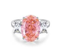 Promise Ring Daughter, Jewelry Rings Engagement 6ct Oval Lab Created Padparadscha Sapphire with Moissanite 9K White Gold Size K 1/2