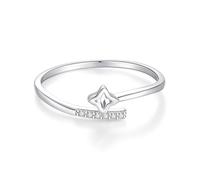 Promise Ring Daughter, Silver Ring for Women Twisted Design with Star and Round Diamond 18K White Gold Size S 1/2