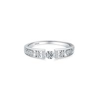Promise Ring for Her, Ring Sterling Silver Silver Star and Moon Building Hollow Design with Round Shape White Cubic Zirconia Size J 1/2