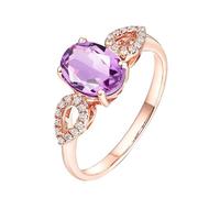Promise Ring for Her Rose Gold, 18K Ring for Women Oval Shape Amethyst and Lab Created Diamond 1.34ct, Size K 1/2