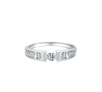 Promise Ring for Her, Silver Rings for Women Hollow Band with Lab Created Diamond Platinum Size M 1/2