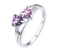 Promise Ring for Women, Sparkle Cubic Zirconia Heart Rings with 2 Names, Personalized Engraved Engagement Wedding Ring Sterling Silver