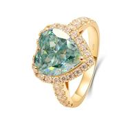 Promise Ring Goth, Ring Sets for Women Heart-Shaped 18.1K Yellow Gold with Blue Green Moissanite Size U 1/2