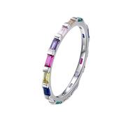 Promise Ring Goth, The Wedding Band Dainty Stackable Thin with Colorful Rectangle Shape Cubic Zirconia 9K White Gold Size M 1/2