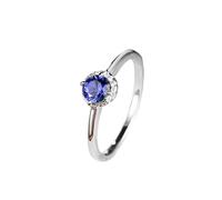 Promise Ring Goth, V Rings for Women Simple 4 Claw Round Lab Sapphire 0.7Ct with Moissanite 9K White Gold Size J 1/2