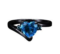 Promise Ring Heart Sea Sapphire Zircon Black Shaped Ring For Girls Decorative Light Wedding Engagement Handicraft (A, 7)