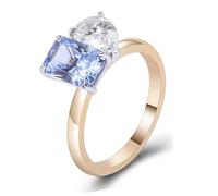 Promise Ring Matching, Cute Promise Ring Water Drop Square with 2Ct White and Blue Moissanite and Lab Created Light Sapphire 14K Yellow Gold Size O 1/2