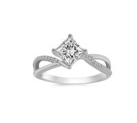 Promise Ring Matching, Pretty Rings for Women Elegant Twisted Hollow with Princess Cut Moissanite 1ct 18K White Gold Size P 1/2
