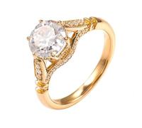 Promise Ring Matching, Rings for Me Vintage with 6 Claws Round Moissanite 3Ct 9K Yellow Gold Size T 1/2