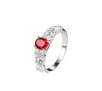 Promise Ring Set, Pretty Rings Elegant Double Row Design 4 Claw Oval Lab Ruby 1Ct with Moissanite 18K White Gold Size U 1/2