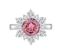 Promise Ring to Myself, Love Friendship Ring Flower with 2ct Round Lab Created Padparadscha Sapphire with Moissanite 9K White Gold Size T 1/2