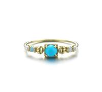 Promise Ring to Myself, Real Gold Rings 14K Green Round Turquoise with White Opal Size P 1/2 Stackable Knuckle for Women Valentines Day