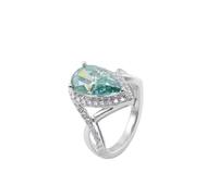 Promise Ring To Myself, Stackable Rings for Women 9K White Gold Infinity Band with Teardrop Green Moissanite 3Ct Size O 1/2