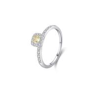Promise Ring to Myself, Wedding Rings Elegant Halo Square Design with 0.2ct Round Citrine and Moissanite 14K White Gold Size P 1/2
