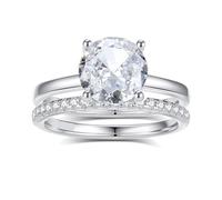 Promise Ring to Myself, White Gold Pinky Ring for Women 18K Classic 2ct Round Moissanite 2 Ring Set Size P 1/2