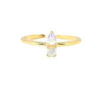 Promise Ring to Myself, Womens Ring Gold Vintage Open Ring Adjustable with Colorful Pear Shape Cubic Zirconia 9K Yellow Gold Size M 1/2