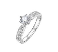 Promise Ring To Self, 14K White Gold Wedding Band Silver 6 Prong Round with 0.5Ct and 0.15Ct Diamond Size H 1/2