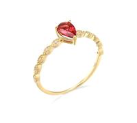 Promise Ring to Self, Gold Stacking Rings 18K Red Pear Tourmaline with White Cubic-Zirconia Size W 1/2 Stackable Knuckle for Women Prom
