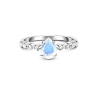 Promise Ring to Self, Marriage Rings for Women Drop with Moonstone and Moissanite 9K White Gold Size P 1/2