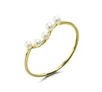 Promise Ring To Self, Pre Engagement Ring Wave with 5 Pearl 18.1K Gold Size O 1/2 Jewelry Set for Women