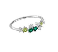 Promise Ring to Self, Wedding Band Rings for Women Cluster with Green Round Shape Lab Created Emerald 14K White Gold Size J 1/2