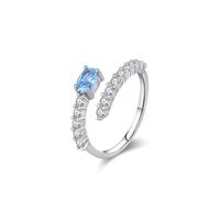 Promise Ring to Self, White Gold Rings Open Design with 0.5ct Oval Topaz and Round Moissanite Platinum Size M 1/2