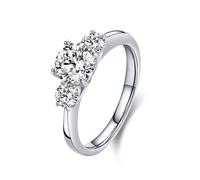 Promise Ring to Self, White Gold Wedding Band 14K Elegant 3 Gemstone with Round Shape Moissanite Size H 1/2
