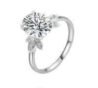 Promise Ring to Self, White Gold Wedding Band 9K Flower Oval Moissanite 3Ct Size M 1/2