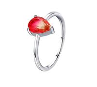 Promise Ring to Self, White Gold Wedding Band Hers 9K Waterdrop Solitaire with Red Lab Created Ruby Size L 1/2