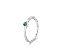 Promise Ring to Self, Womens Thumb Ring Stackable Simple Solitaire 0.1ct Round Lab Emerald 9K White Gold Size O 1/2